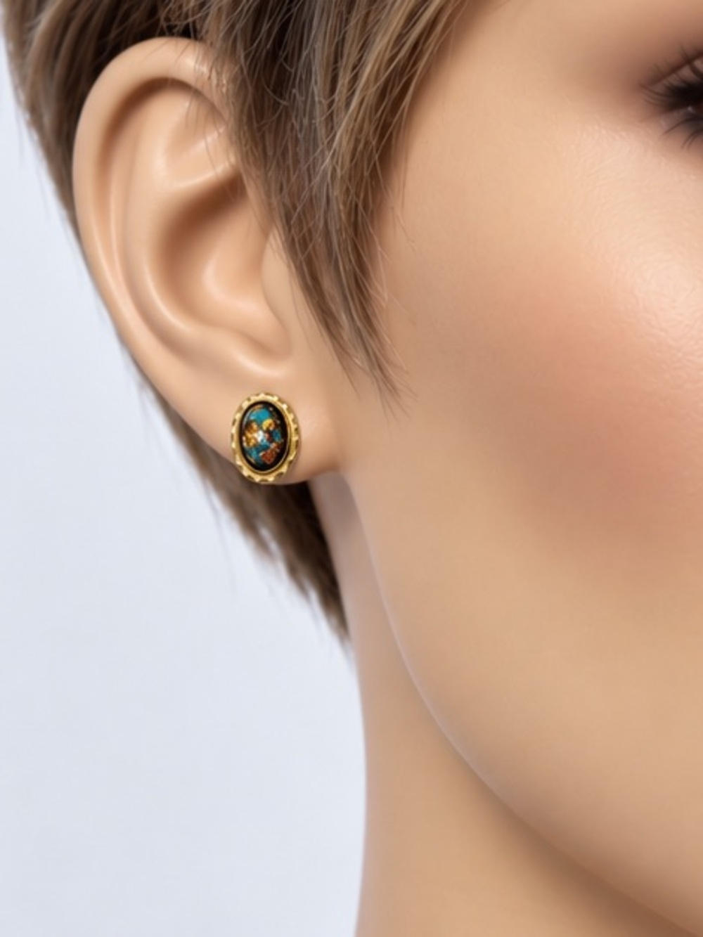 RAINBOWFLAKE 18K Gold Plated Stud Earrings with Real Turquoise